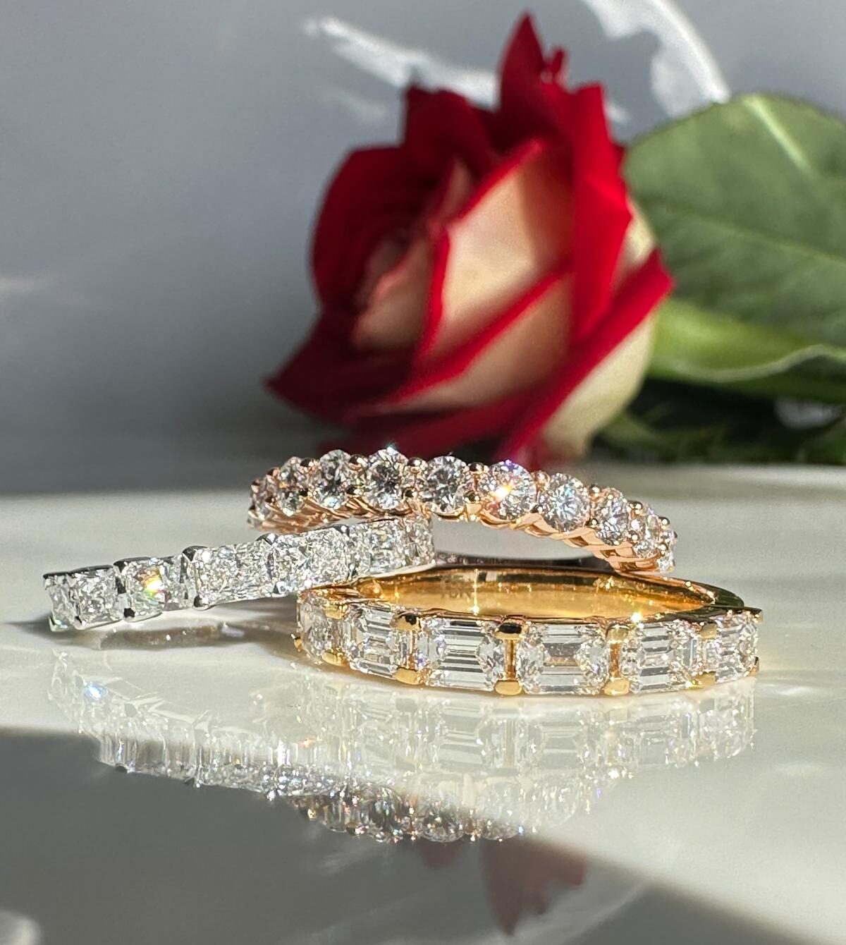 Engagement ring and diamond band combination